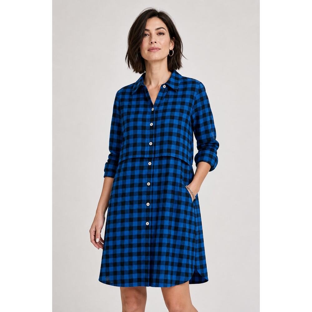 J. Jill Blue Buffalo Plaid Layered Tunic Medium